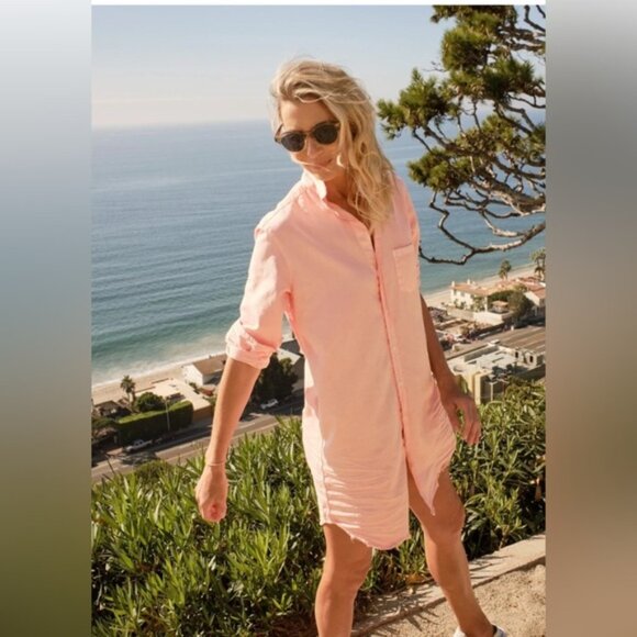 EUC Frank & Eileen Mary Linen Button Down Linen Shirtdress in Creamsicle - Picture 2 of 7